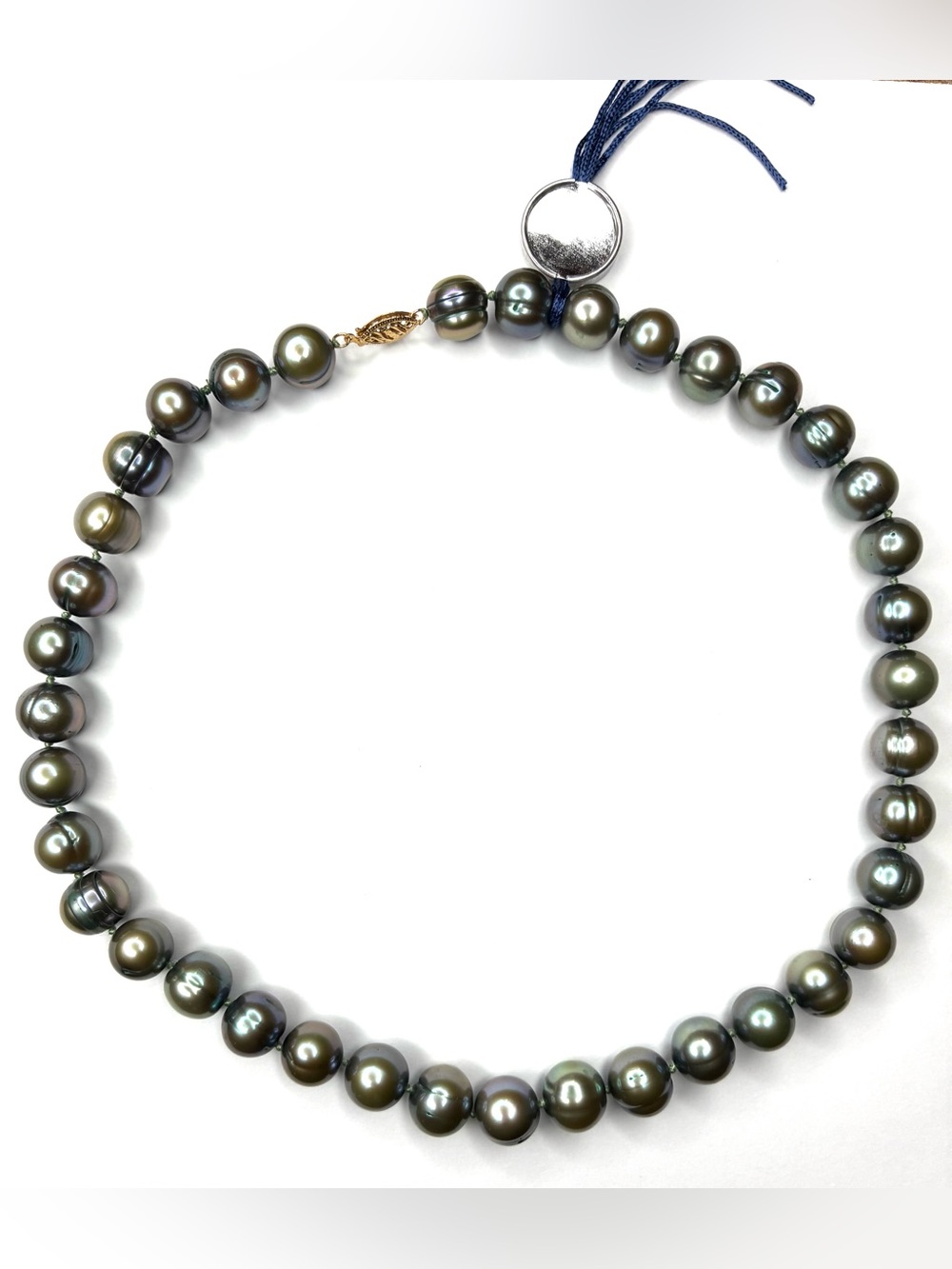 Vintage 14K Gold 18" Peacock Cultured Pearl Necklace - Large 10mm Strand